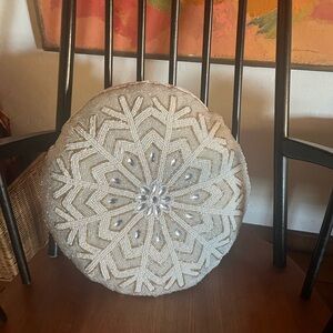 Round Beaded Snowflake Pillow